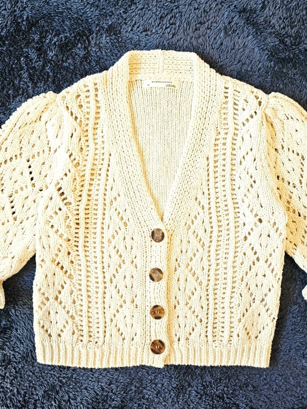 By Anthropologie Women's Cropped Openwork Knit Cardigan Sweater Size XS